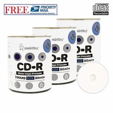300 Pack Smartbuy CD-R 52X 700MB White Inkjet Printable Blank Recordable Discs picture