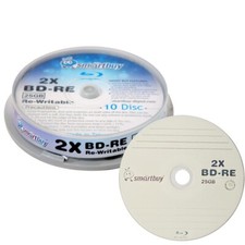 10 Pack Smartbuy 2x 25GB Blue Blu-ray BD-RE Rewritable Branded Logo Blank Disc picture