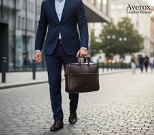 Men Genuine Leather Briefcase Luxury Laptop Bag Slim Executive Work Business picture