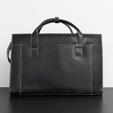 Samsonite Black Leather Briefcase Laptop Business Bag Expandable Black 17x11x7 picture