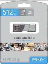 PNY 512GB Turbo Attache 3 USB 3.2 Flash Drive 100MB/s, Silver 512GB, picture