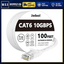 Ethernet Cable 100FT Flat Cat6 RJ45 Network White picture