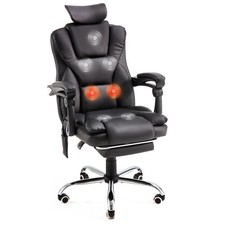 Ergonomic Office Chair 7 Massage Points Heat Retractable Footrest Black YODOLLA picture