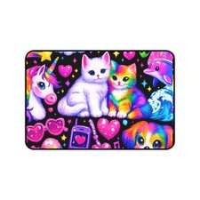 Rainbow Kittens Y2K Lisa Frank Mat | Neon Cats Unicorns Hearts picture