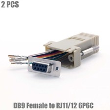 2 Pcs DB9 RS232 Female to RJ11 RJ12 6P6C Phone Line Jack Modular Adapter Ivory picture