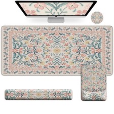 Pink Cute Floral Large Desk Mat Set Mouse Pad Wrist Rest Ergonomic NonSlip picture