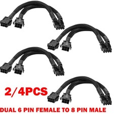 2/4X Dual 6 Pin Female to 8 Pin Male GPU Adapter Cable Braided Sleeved 20cm USA picture