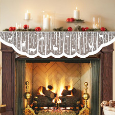 White Christmas Fireplace Mantel Cover – Lace Reindeer Snowflake Mantle Scarf picture