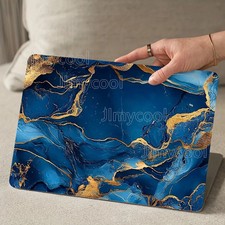 2pcs Blue and Gold Marble Patterned Vinyl Laptop Skins for Car Helmet Motorcycle picture