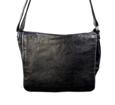 VTG Fossil Black Leather Messenger Bag Laptop Shoulder Tote Travel Office picture