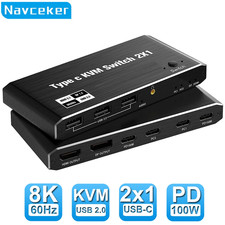 2x1 8K Thunderbolt 4 USB C KVM Switch 100W PD Charge 4K 144Hz Type C KVM Switch  picture