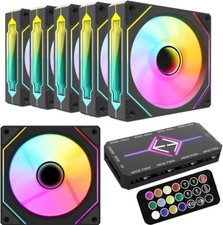 RGB Fans:6 pack 120mm PWM ARGB Case Fan w Fan Hub and Remote Speed Control Black picture