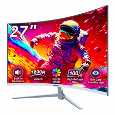 27-Inch Curved Monitor, Full HD 1080P, 100Hz, Built-In Speakers, White picture