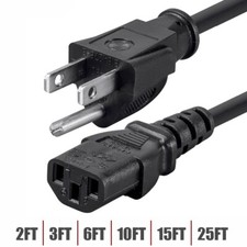 2FT-25FT 16 AWG 3 Prong NEMA 5-15P Male to IEC320 C13 Female PC Power Cord Cable picture
