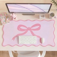 Large Pink Bow Scalloped Desk Mat 31.5