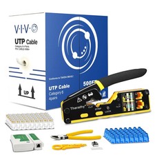 500-Ft Bulk Cat6 Ethernet Cable RJ45 Pass Through Crimper Kit Bundle (Gray) picture