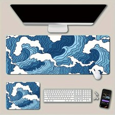 Ocean Ripple Desk Mat: Blue & White Wave Mouse Pad for Gaming Rooms Home Office picture