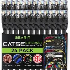 24 PCS Cat5e Ethernet Patch Cable 3 Feet Black RJ45 LAN Network Cord Snagless picture