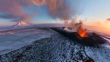 Landscape volcano mountains winter snow lava clouds Custom Gaming Mat Desk picture