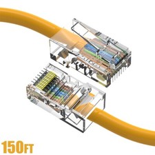 150FT Cat5e RJ45 Ethernet LAN Network UTP Cable Non-Booted Copper Wire Yellow picture
