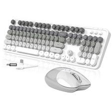 New Creamy Wireless Keyboard and Mouse, MOFII 104 Round Keycaps Retro Typewriter picture