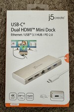 j5create USB-C Dual HDMI Mini Laptop Dock Ethernet/USB 3.1 HUB/PD2.0 JCD381 New. picture