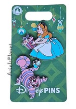 Disney Parks CHRISTMAS Holiday Alice in Wonderland & Cheshire Cat Pin Set picture