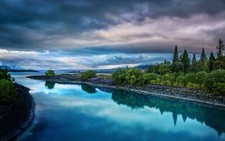 Landscape nature wildflowers trees calm river water Custom Gaming Mat Desk picture