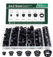 160 Pcs Black Nylon Plastic Grommet Assortment - 6 Sizes for Cable Protection picture