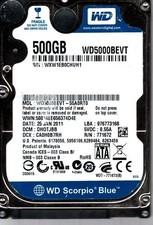 WD5000BEVT-55A0RT0 S/N:WXW1E DCM:DH0TJBB WESTERN DIGITAL 500GB MALAYSIA JAN 2011 picture