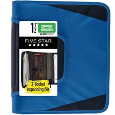 Zipper Binder 1-1/2 Inch 3 Ring Pocket Expanding File Blue 72202 Five Star Round picture