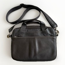 Levenger Dark Brown Leather Messenger Laptop Tablet Work Office Crossbody Bag picture