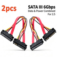 SATA III 22Pin（7+15）Extension Cable Male to Female SSD HDD Data Power 2-Pack picture