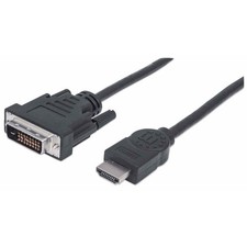 Manhattan HDMI to DVI-D 24+1 Cable, 2m, Male to Male, Black, Equivalent to Start picture