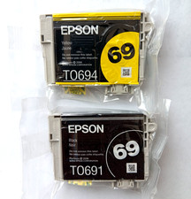 Genuine Epson 69 T0694 Yellow & T0691 Black Printer Ink Cartridge NEW Open Box picture