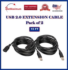 2-Pack – 15FT USB 2.0 Extension Cable A Male to A Female –High-Speed Cord Black picture