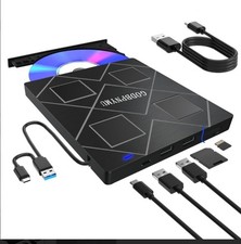 Godbpnymu 5-in-1 Extemal CD/DVD Drive Laptop,USB 3.0 & Type-C Portable CD/DvD picture