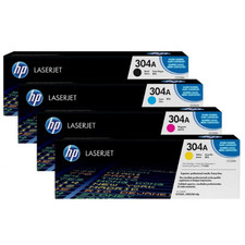 HP 304A Toner Cartridge Set Black Cyan Magenta Yellow New, Sealed Box picture