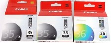 3 NEW Genuine Factory Sealed Canon 35 Black 36 Color Inkjet Cartridges picture