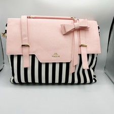Matein 17 Laptop Bag Pink Black White Striped Padded RFID Bow Charm Lightweight picture
