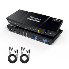 TESmart USB 3.0 HDMI KVM Switch 1 Monitor 2 Computers 4K@60Hz, L/R Audio & Mi... picture