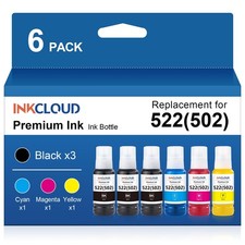 6 PCS 522 502 Ink Refill Bottles For ET2800 ET4800 ET2720 ET4700 Kit picture