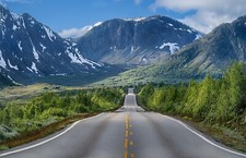 Landscape nature road mountains trees snow shrubs summer Custom Gaming Mat Desk picture