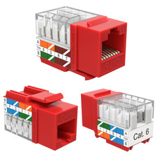 100 Pack Cat6 45° Angled Keystone Jack RJ45 110 Punchdown 8P8C Red Ethernet picture