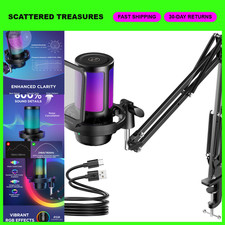 USB Gaming Microphone for PC with Boom Arm Stand - High-Quality Sound, Black picture