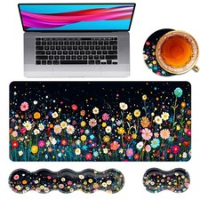 Large Mouse Pad Keyboard Wrist Rest 4in1 Gaming Desk Mat Flower Field picture