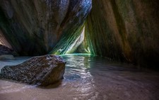 Landscape nature cave sea rocks sand british virgin Custom Gaming Mat Desk picture