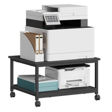 Printer Stand 2 Tier Locking Wheels Under Desk Ebony Black VASAGLE Table picture