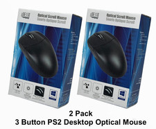 2 Pack of 3 Button PS2 Desktop Optical Mouse Black Metal Scroll Wheel 1200 DPI picture