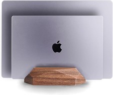 Dual Laptop Holder Vertical Laptop Stand, 2 Slots Macbook Stand Wood,Wooden Lapt picture